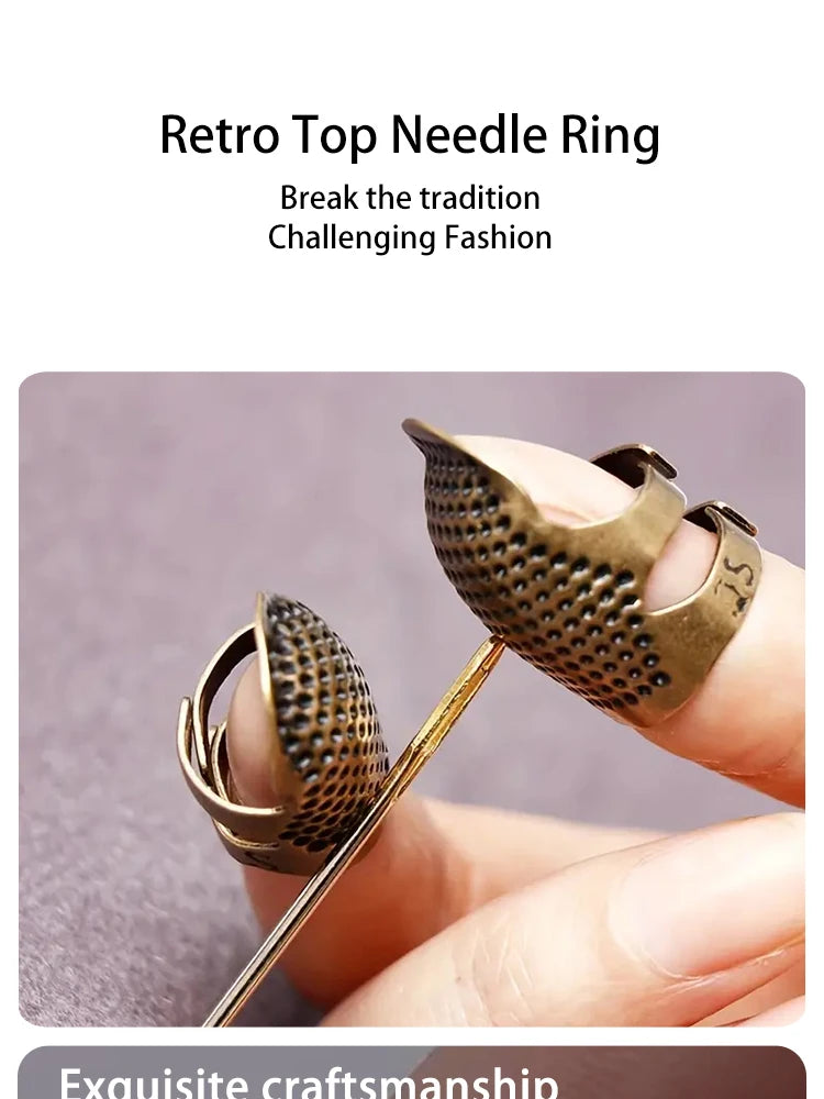 Anillo Dedal Ajustable de Cobre Vintage – Protector Antideslizante para Dedos para Costura y Bordado | Dorado, Bronce, Oro Rosa