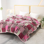 Flannel Throw Blanket – Pink Flower Plaid Patchwork Pattern | Soft & Warm | 5 Sizes