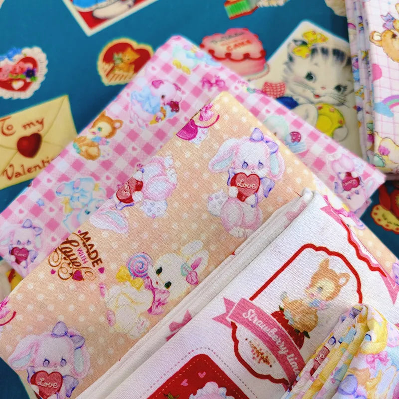 20S Cotton Cute Showa Kawaii Cat Deer Print Fabric DIY Quilting Needlework Material Sewing Dress Kids Clothes Fabrics