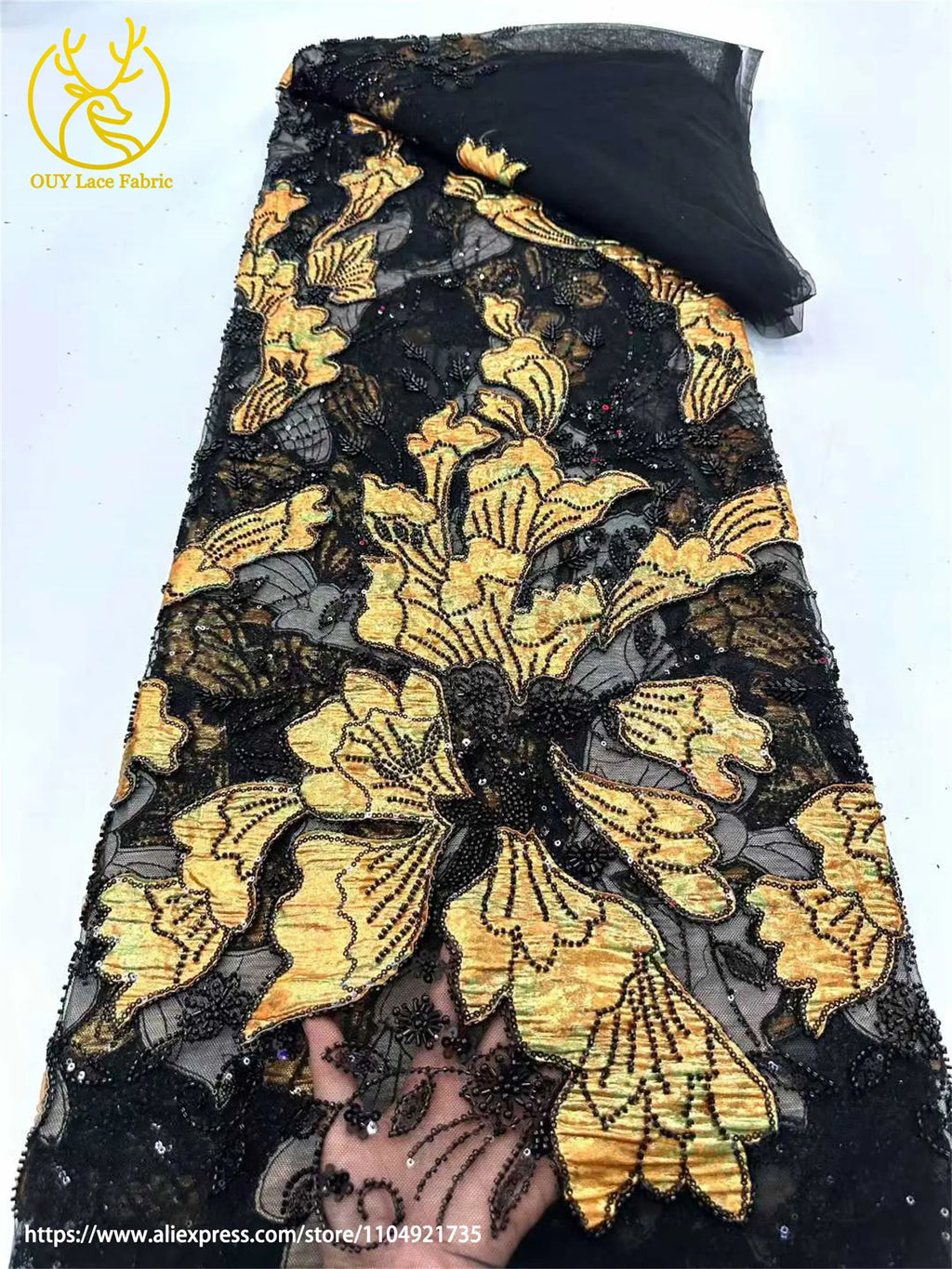 Tela de encaje bordado con cuentas de jacquard africano 2026, tul francés, tela de encaje con lentejuelas para vestido de novia de mujer, material de costura