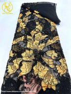 Tela de encaje bordado con cuentas de jacquard africano 2026, tul francés, tela de encaje con lentejuelas para vestido de novia de mujer, material de costura