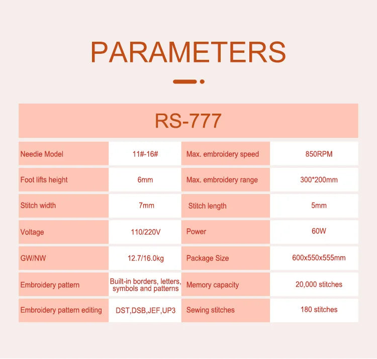 ROSATEX RS-777 High Speed Household Computerized Embroidery Machine – 85W, Flat-Bed Chain Stitch