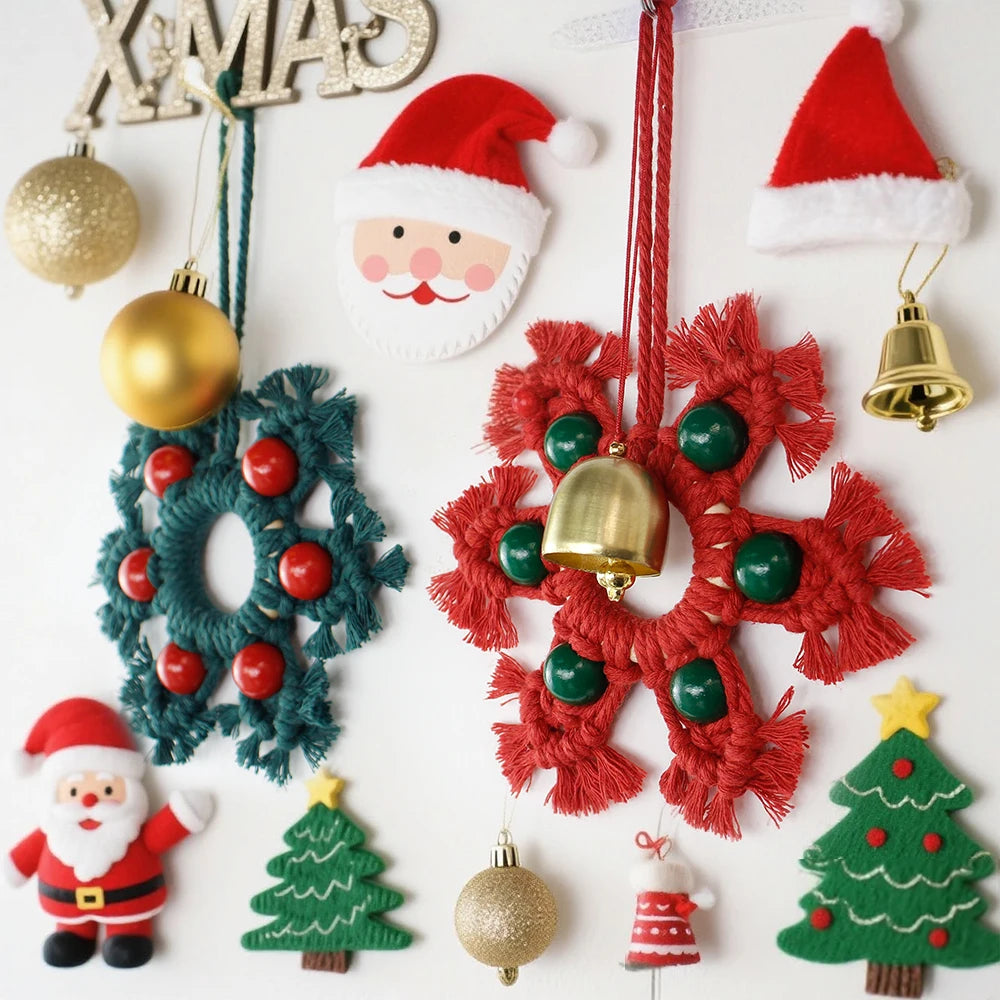 Kit de bricolaje de adorno de macramé de copo de nieve navideño — Colgante hecho a mano con tutorial | 3 colores