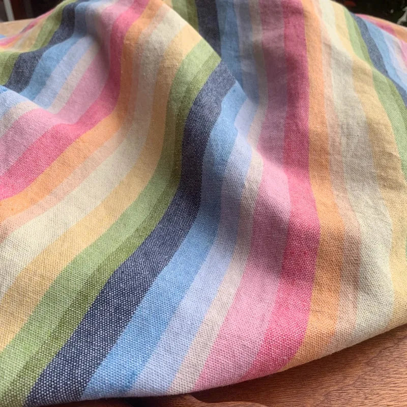 Colorful Woven Striped Linen-Cotton Fabric – 65% Linen 35% Cotton, 142cm Wide, Sold by 50cm – For Dresses, Pants & Designer Clothing