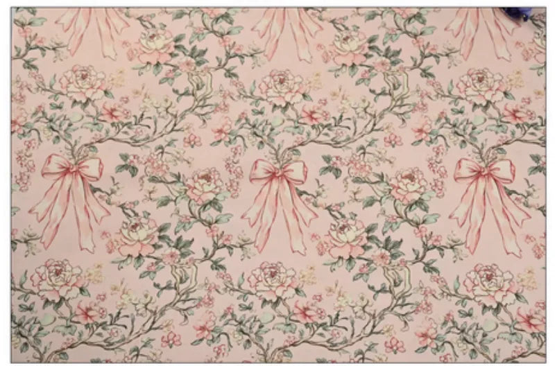 Bowknot & Flower Print 100% Cotton Fabric – 110cm Wide for Bags, Shirts, Quilting & DIY