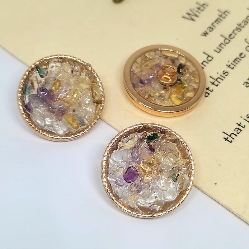 Luxury Purple Stone Beaded Metal Shank Buttons – 3 Sizes, 6-Pack, Zinc Alloy