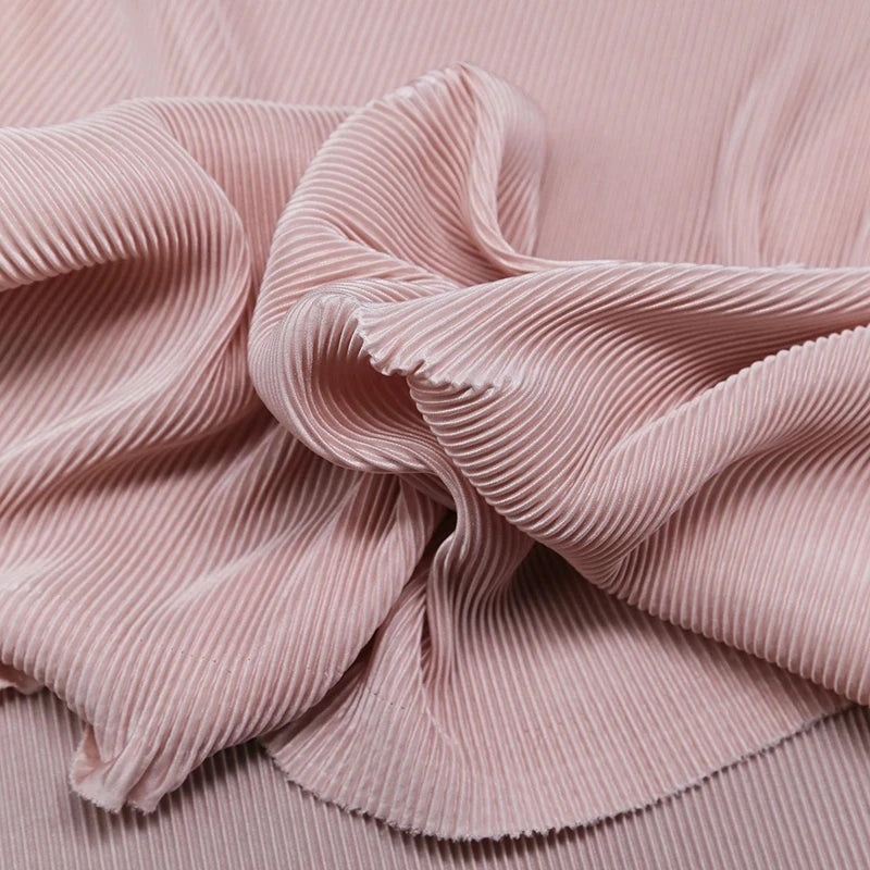 Striped Pleated Elastic Knit Fabric – 100% Polyester, 150cm Wide – For Dresses, Wide-Leg Pants & Designer Apparel