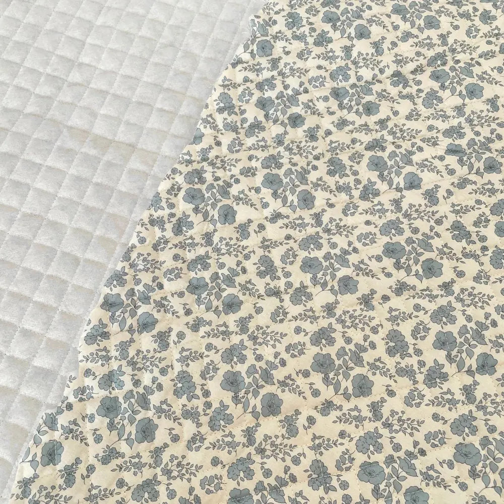 Forest Style Quilted Blue Floral Fabric – 53" Wide Soft Thick Outerwear Fabric, Sold by the Meter