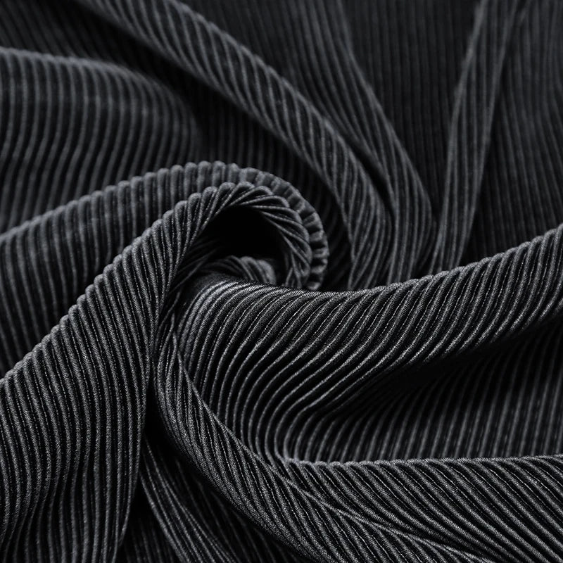 Striped Pleated Elastic Knit Fabric – 100% Polyester, 150cm Wide – For Dresses, Wide-Leg Pants & Designer Apparel
