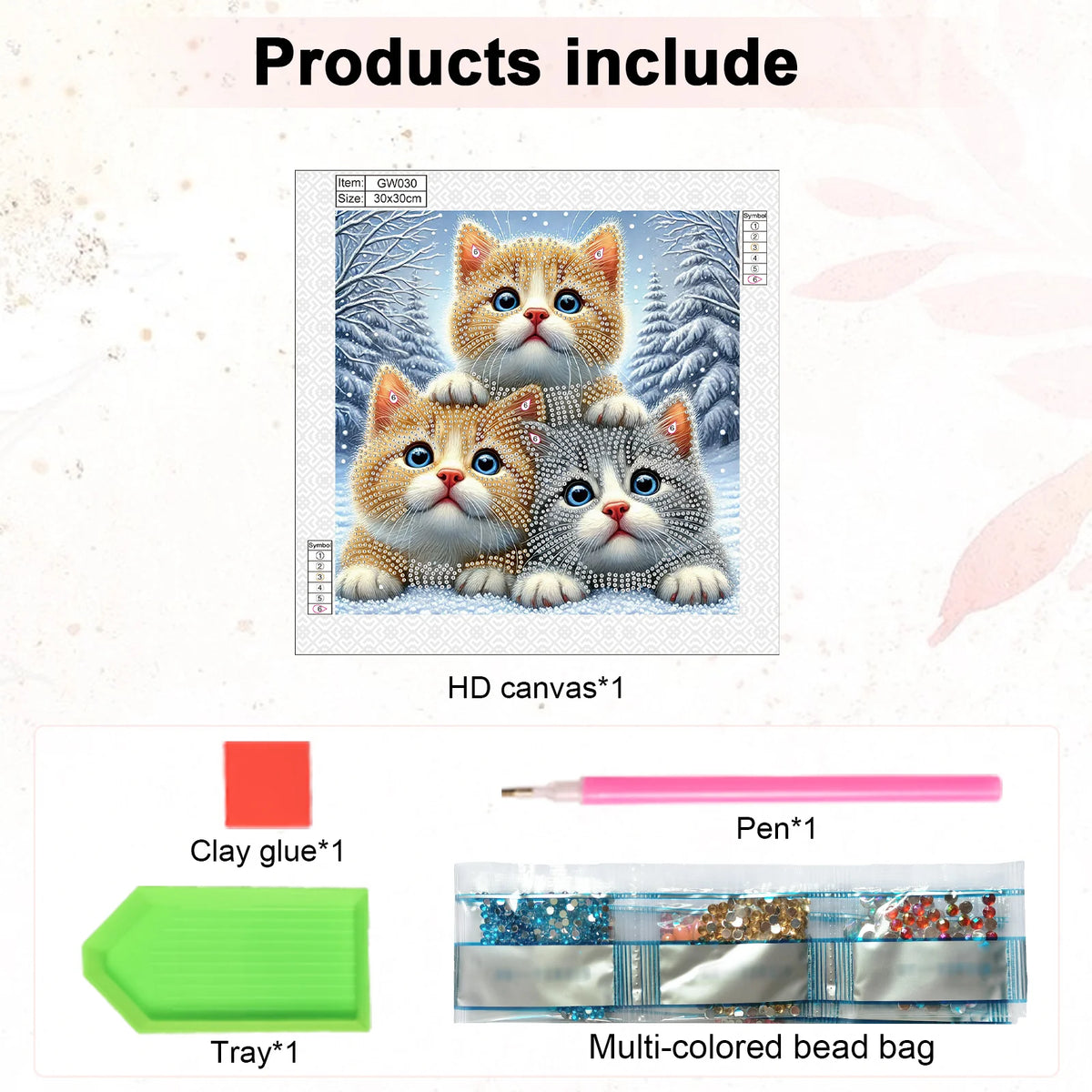 Kit de pintura de diamante 5D Gatitos invernales | Diamantes de forma especial | 30×30cm