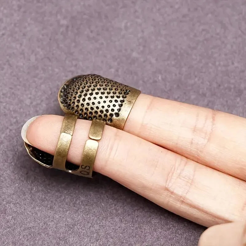 Anillo Dedal Ajustable de Cobre Vintage – Protector Antideslizante para Dedos para Costura y Bordado | Dorado, Bronce, Oro Rosa