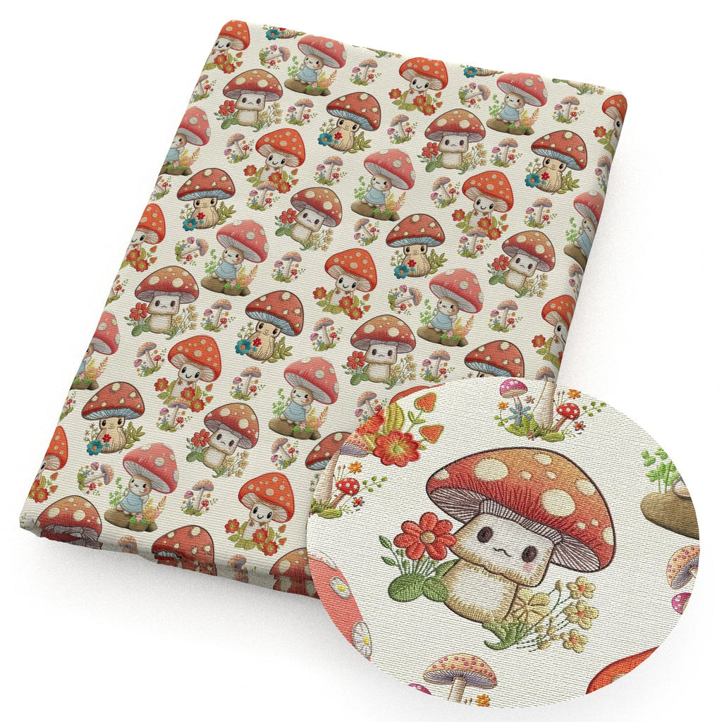 Mushroom & Animals Print Cotton Fabric — 50×145cm Half Meter | Quilting & Patchwork