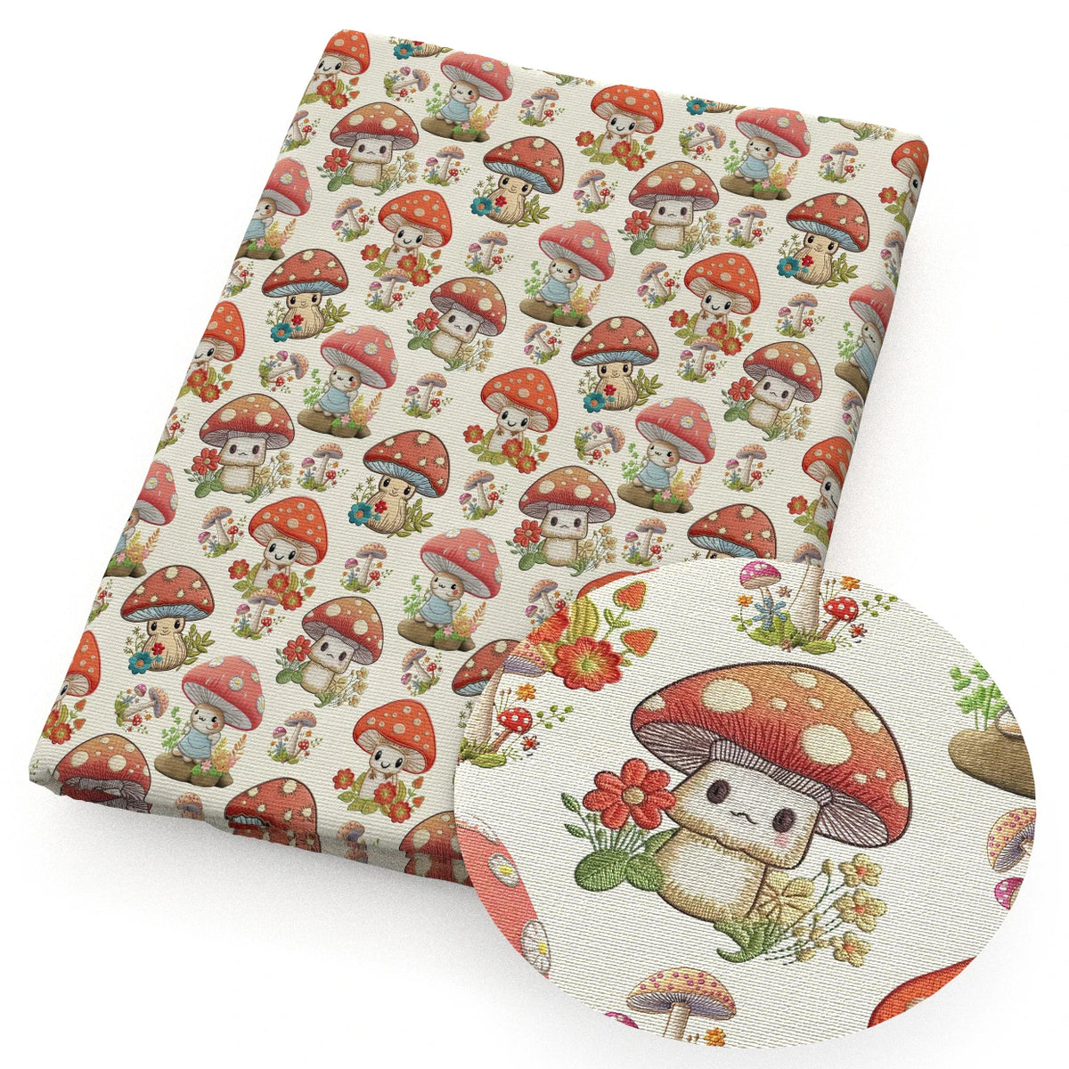 Mushroom & Animals Print Cotton Fabric — 50×145cm Half Meter | Quilting & Patchwork