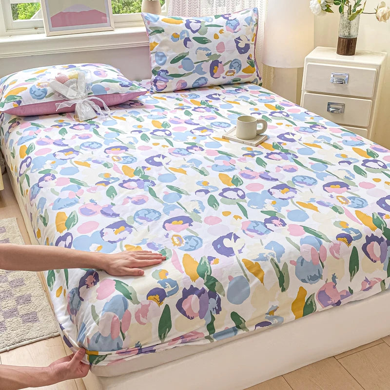 Floral Print Fitted Sheet - 500TC Polyester - 1pc or 3pc Set
