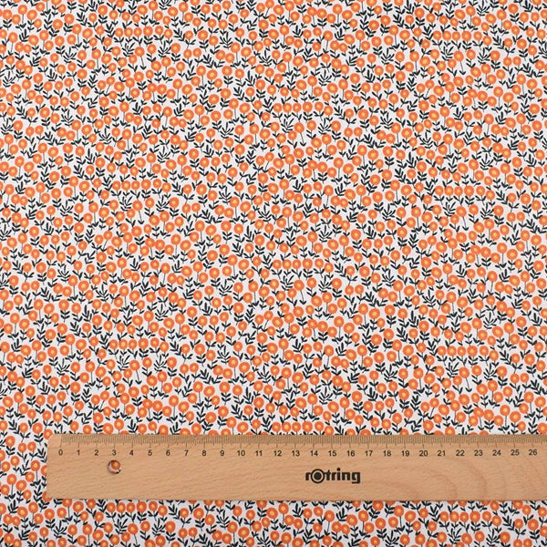 Orange Floral Series Printed Twill Cotton Fabric – 40s Weight