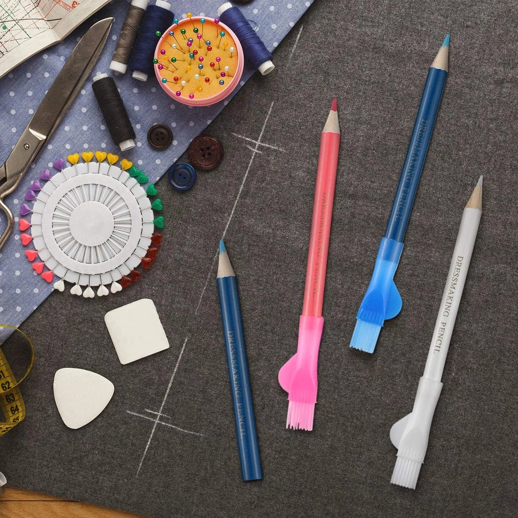 Water-Soluble Tailor's Chalk Pencil with Brush — Fabric Marking for Sewing & Quilting