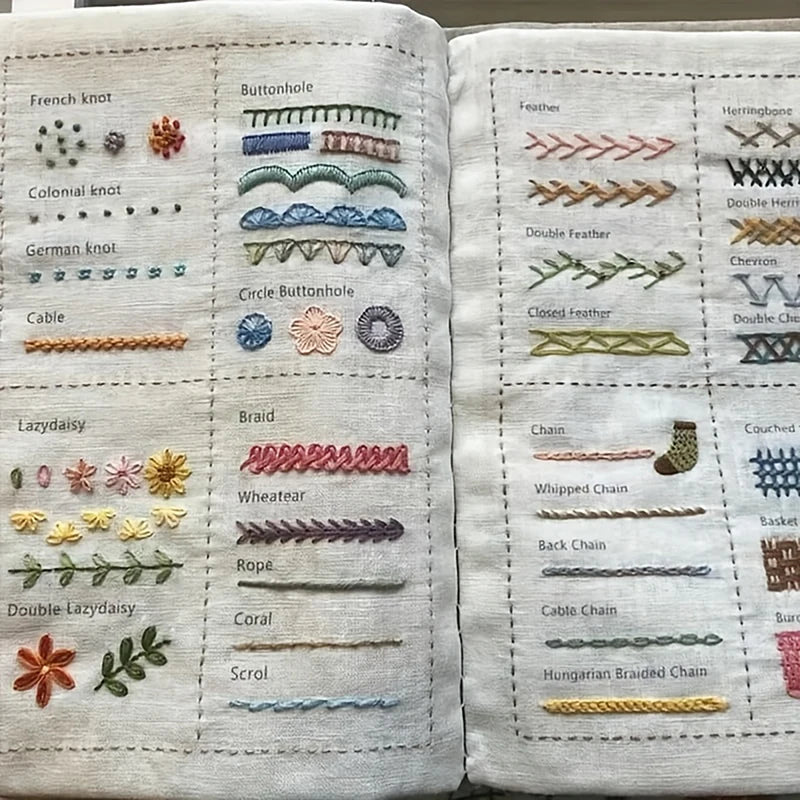 European Leaf Embroidery Stitch Book – Imitation Linen DIY Kit