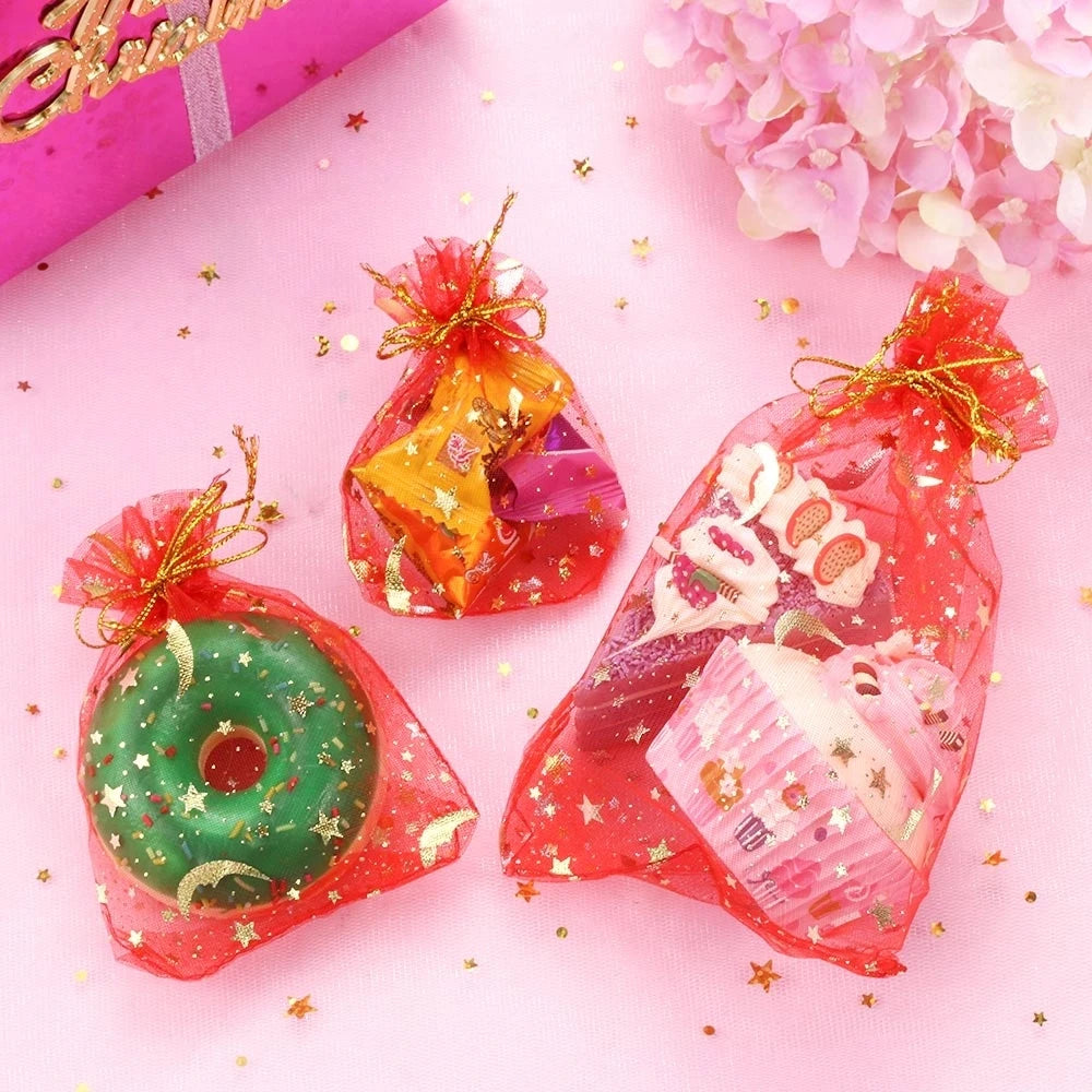 Bolsas de Regalo de Organza con Cordón de Luna y Estrellas – Paquete de 50 Bolsas de Recuerdos Multicolor | 4 Tamaños