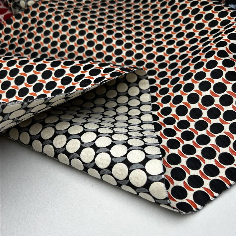 Black Polka Dot Brocade Fabric – 145cm Wide, 370g/m for Pants, Jackets & Fashion Clothing