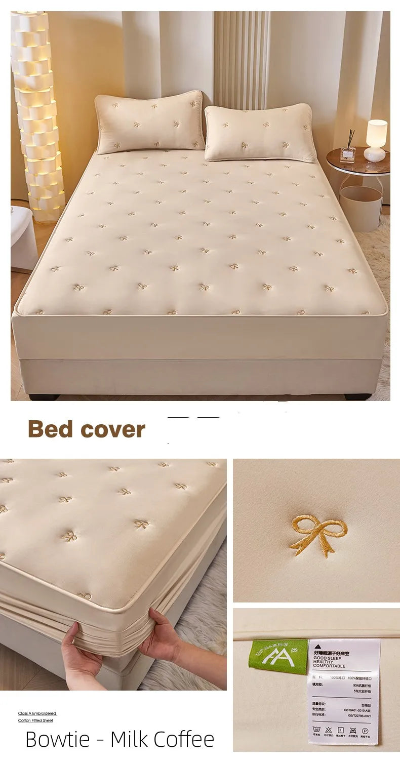 Super Thick Quilted Embroidered Mattress Pad Cover – Single, Queen & King Sizes