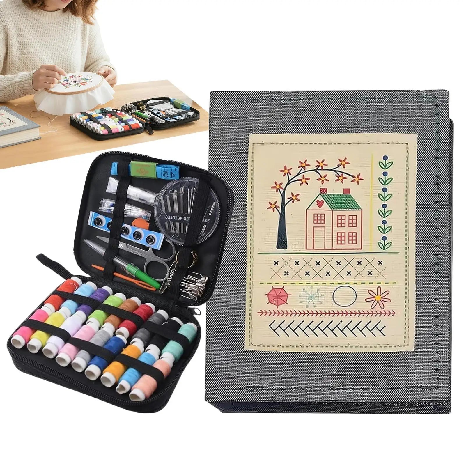 Chinese Style Embroidery Stitches Book Set – Hoop, 50-Color Threads & 10-Page Stitch Atlas