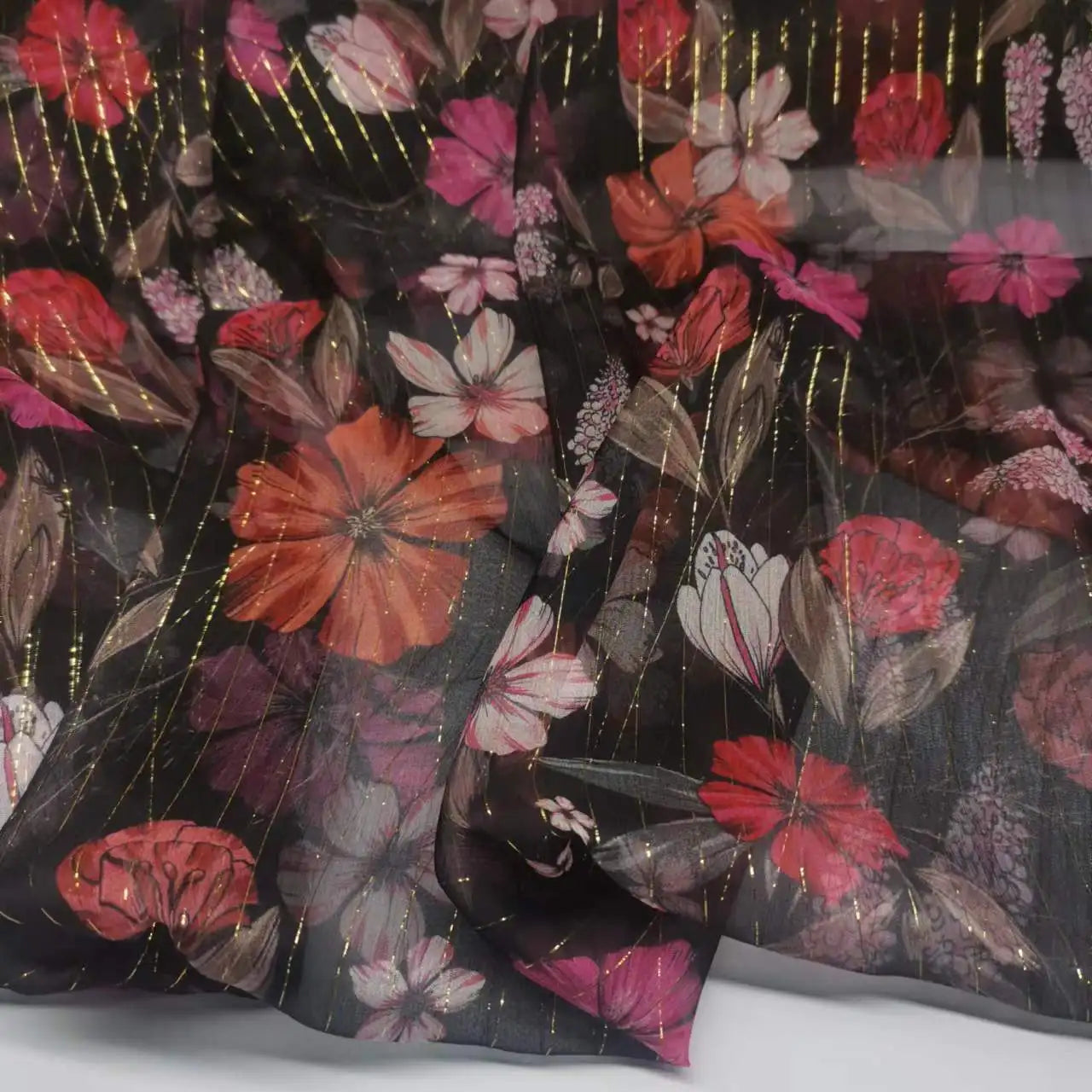Floral Print Silk-Cotton Blend Fabric – 135cm Wide, 9-10mm | Dresses, Blouses & Luxury DIY Sewing