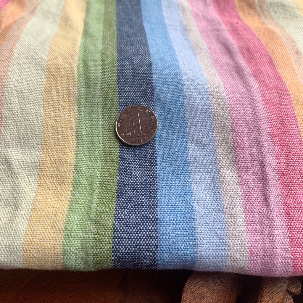 Colorful Woven Striped Linen-Cotton Fabric – 65% Linen 35% Cotton, 142cm Wide, Sold by 50cm – For Dresses, Pants & Designer Clothing