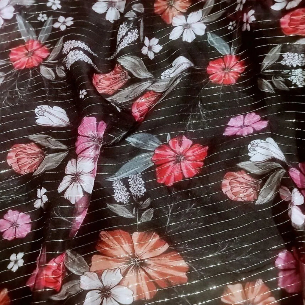 Floral Print Silk-Cotton Blend Fabric – 135cm Wide, 9-10mm | Dresses, Blouses & Luxury DIY Sewing