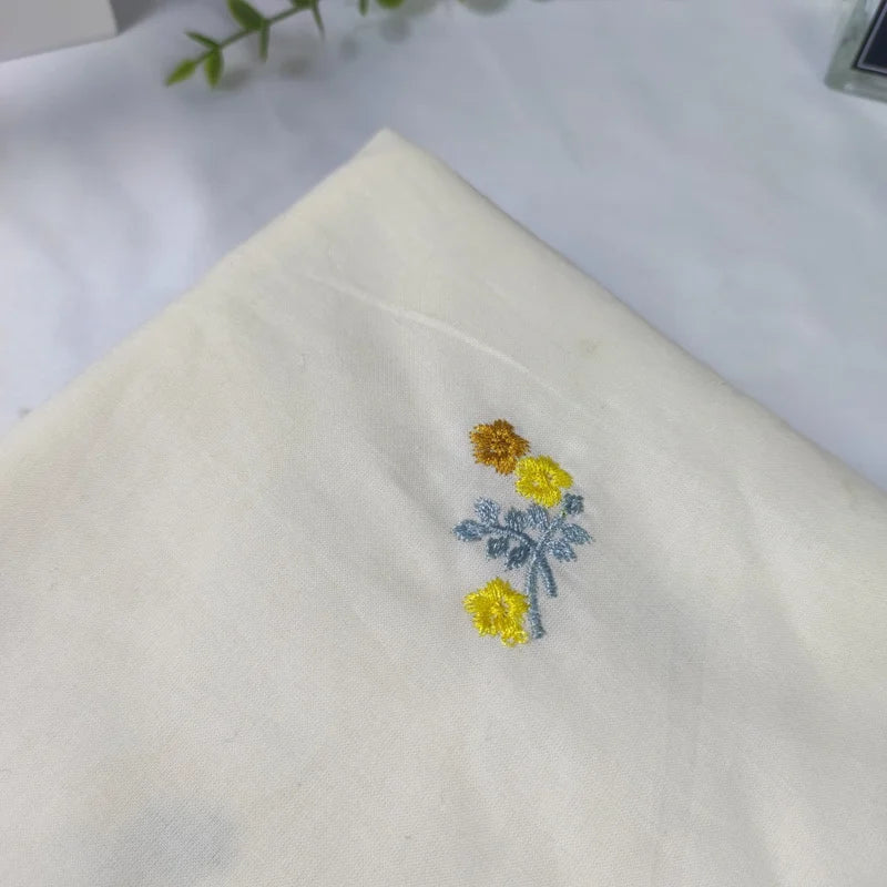 Embroidered Small Flower 100% Cotton Fabric — 130cm Wide | Thin & Soft
