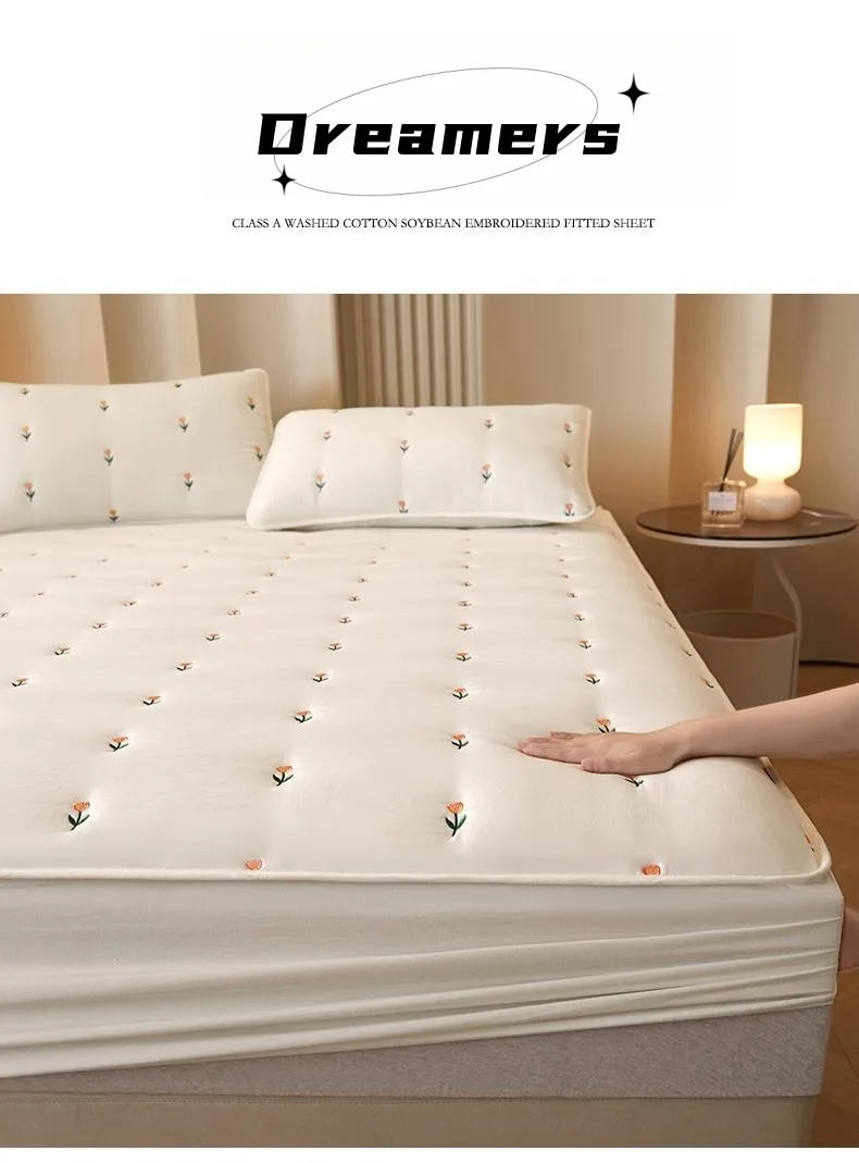 Super Thick Quilted Embroidered Mattress Pad Cover – Single, Queen & King Sizes