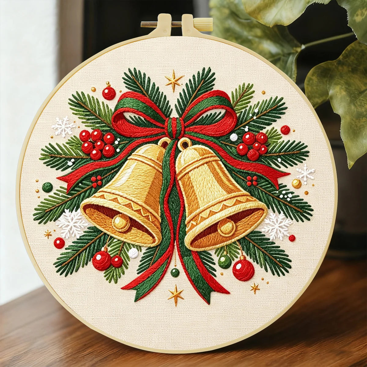 Christmas Bells Embroidery Kit – Beginner Holiday Needlework | 20x20cm
