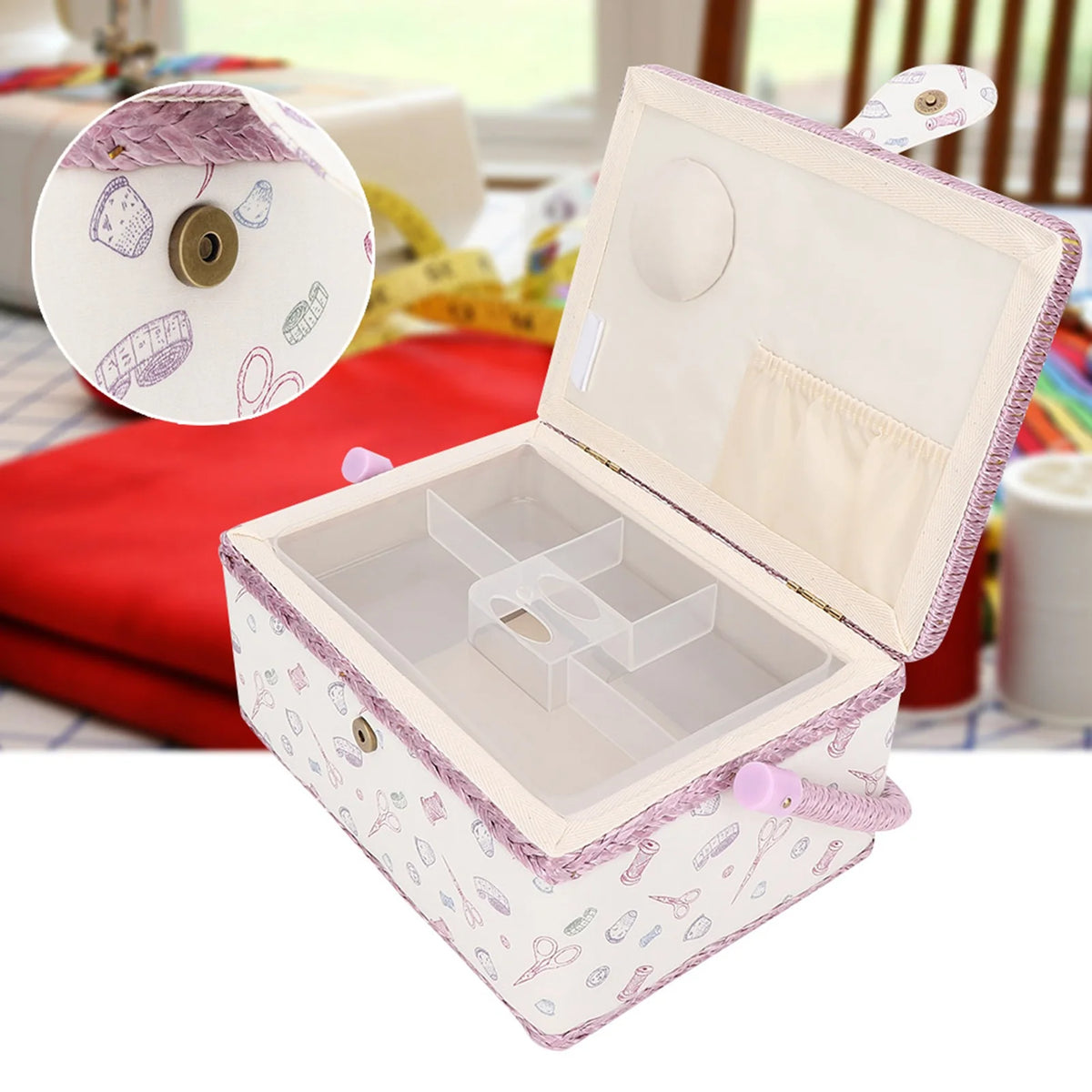 Vintage Sewing Basket Household Fabric Craft Thread Needle Storage Box Organizer