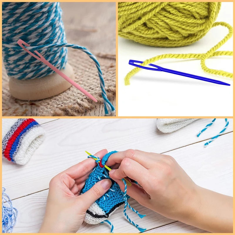 Agujas de coser de plástico de ojo grande, 30 unidades – Agujas coloridas de seguridad para enlazar y para lana para manualidades