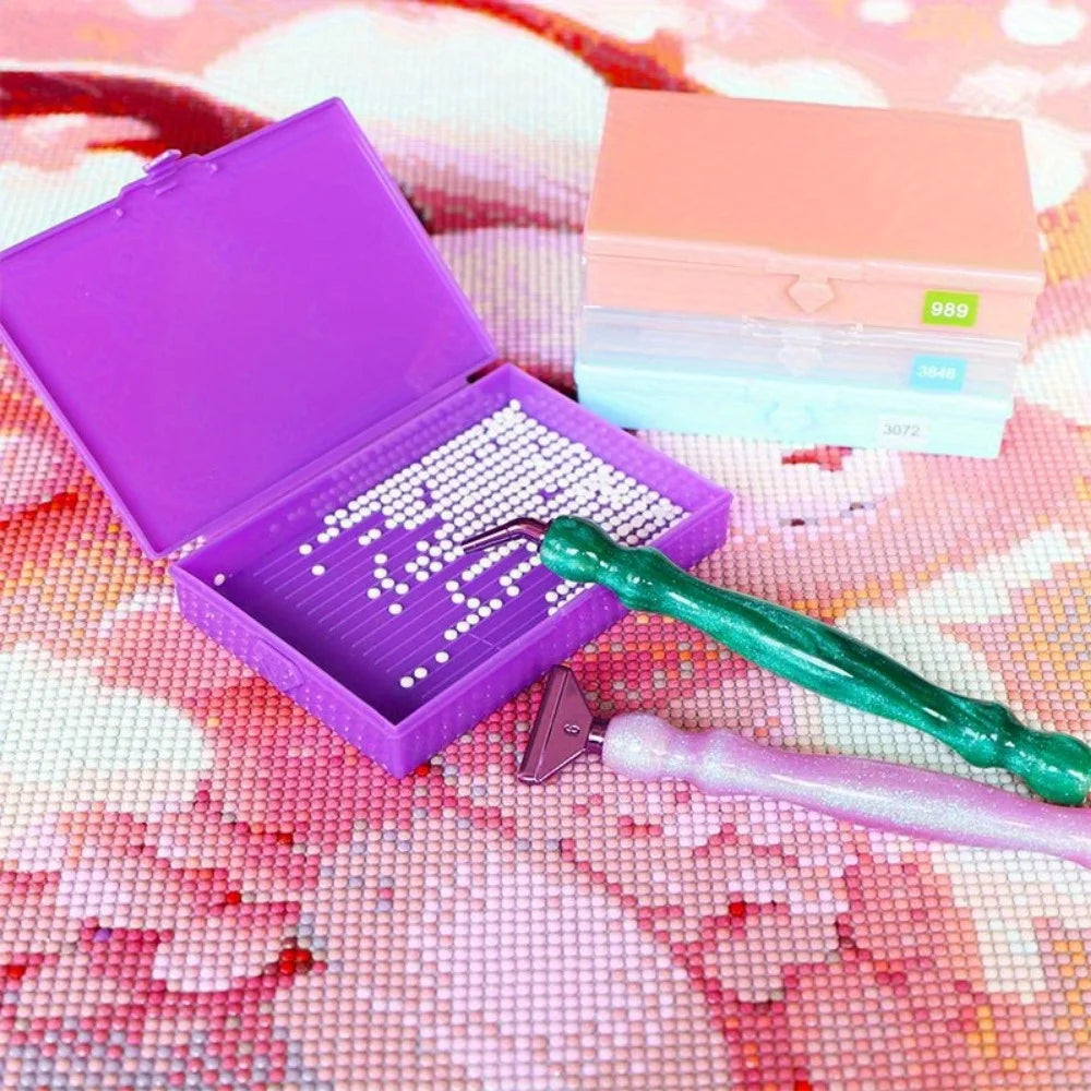 Juego de 6 bandejas para perforación y caja de almacenamiento para pintura de diamante – Organizador de cuentas 2 en 1 para manualidades DIY