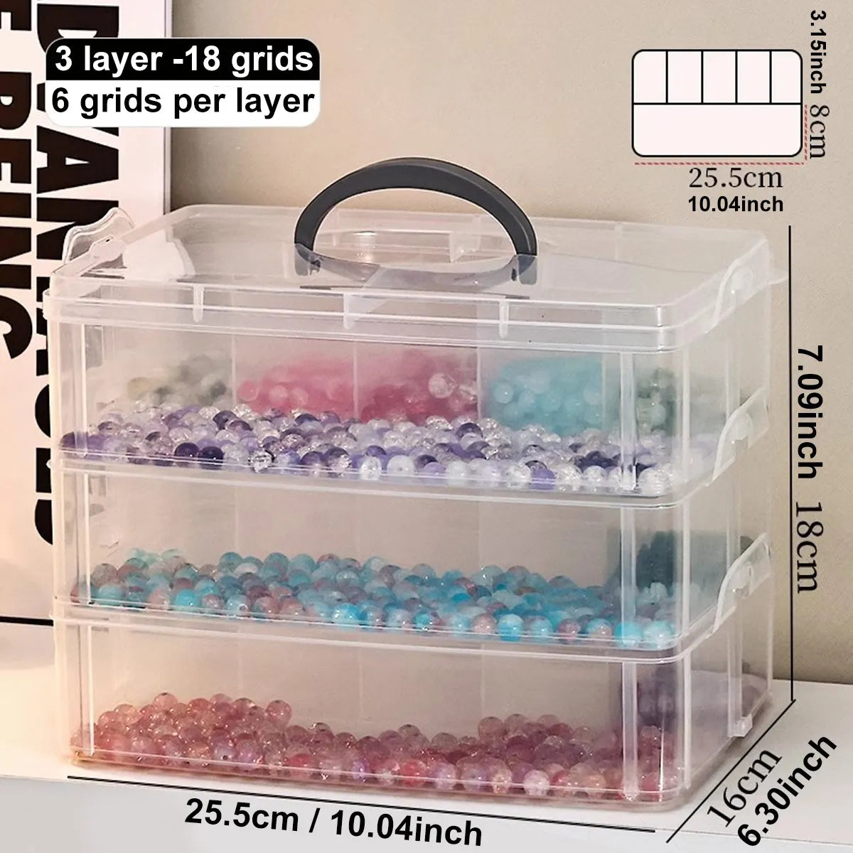 HOMEFISH 3-Layer Transparent Storage Box Stackable Storage Box Portable Craft Bead Plastic Box Jewelry Storage Box Storage Tray