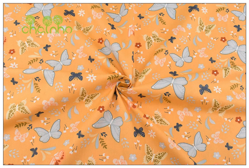 Orange Floral Series Printed Twill Cotton Fabric – 40s Weight