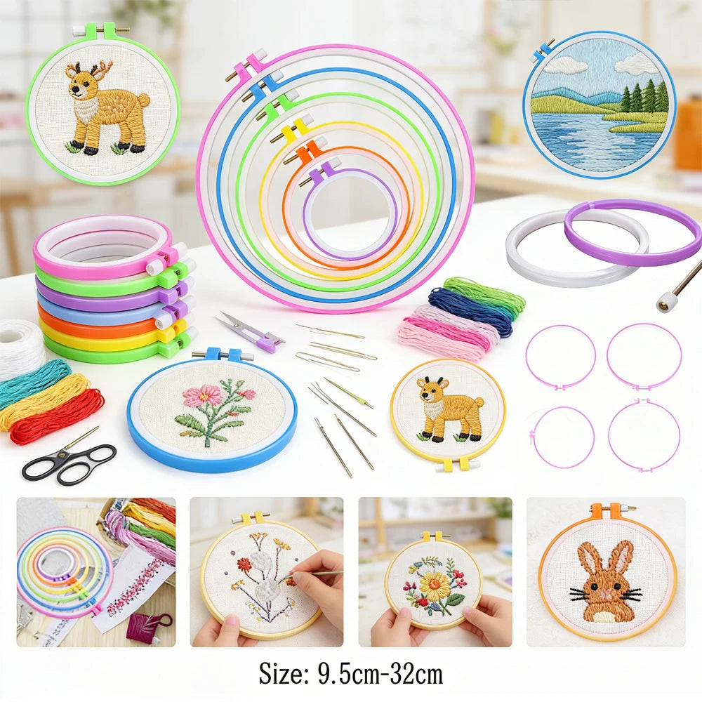 Color-Coded Plastic Embroidery Hoops – 7 Sizes