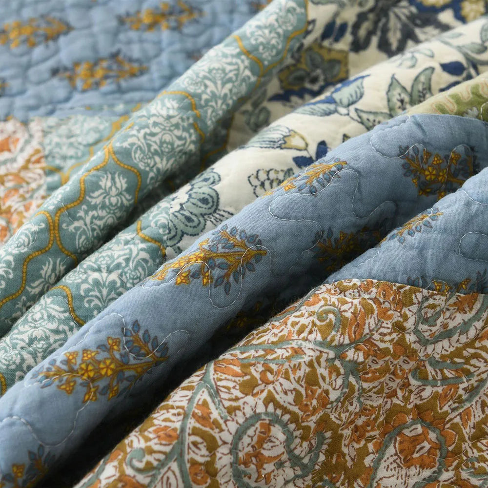 CHAUSUB Handmade Patchwork Cotton Quilt – Floral Print Bedspread, Twin to Super King