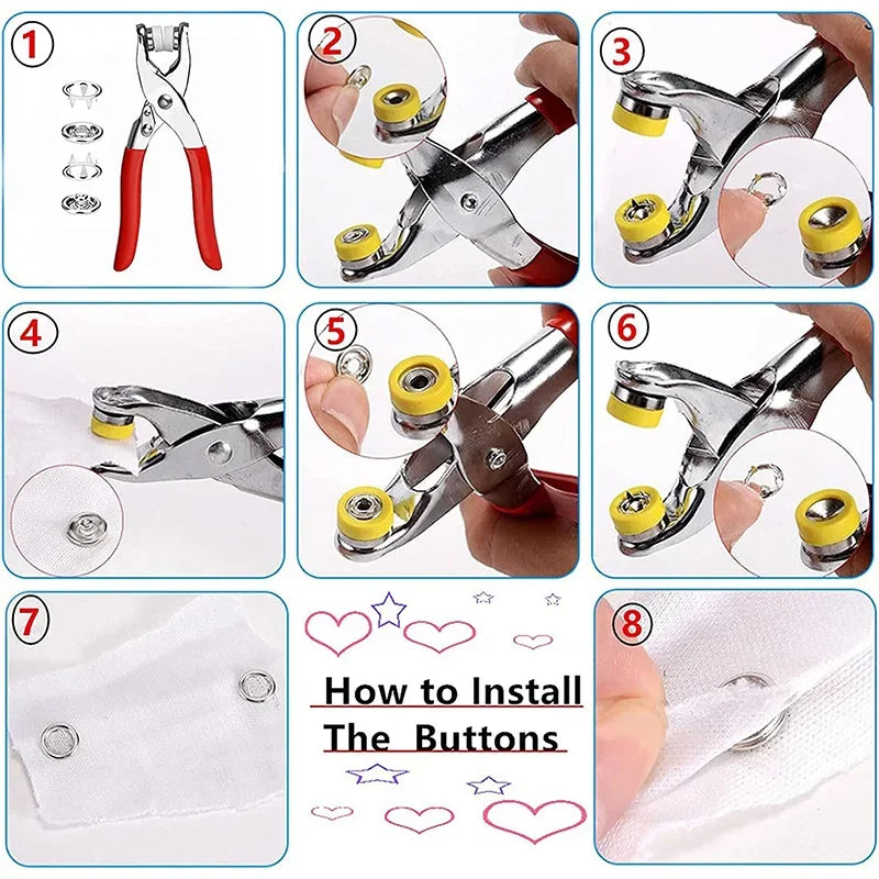 Metal Snap Fastener Kit with Pliers – 50 or 100 Sets
