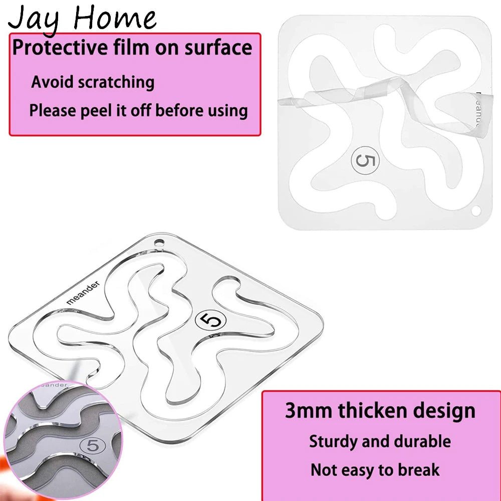 JAY HOME Transparent Acrylic Free Motion Quilting Template – Presser Foot Compatible Sewing Ruler