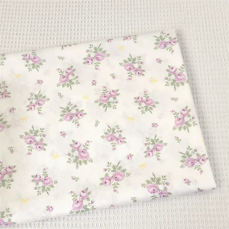 Pink & Purple Floral Cotton Twill Fabric – 140cm Wide, Printed Quilting & Sewing Cloth
