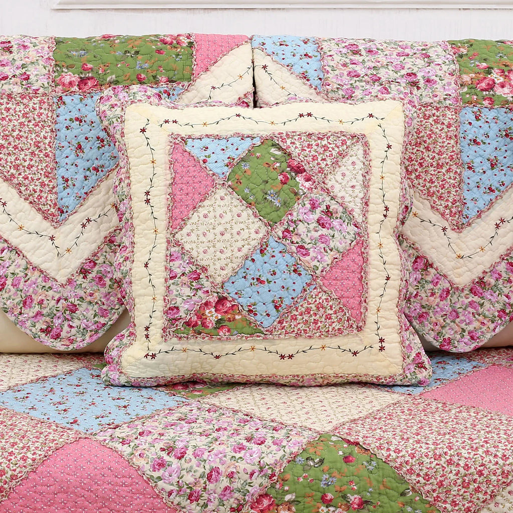 100% Cotton Quilted Sofa Cover – Anti-Slip Patchwork Floral Slipcover
