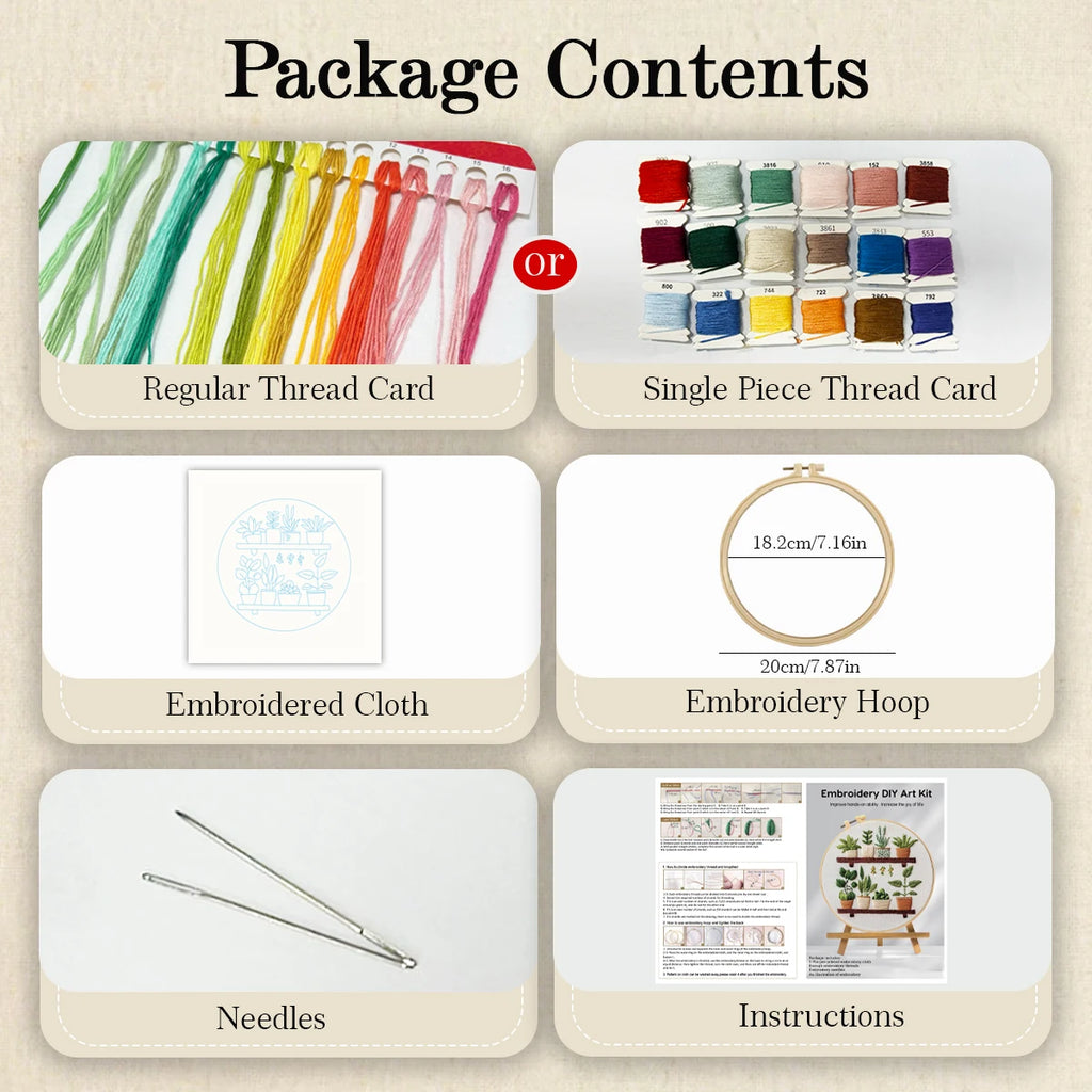 Bookshelf Floral Embroidery Kit – 20x20cm DIY Starter Set for Adults & Beginners