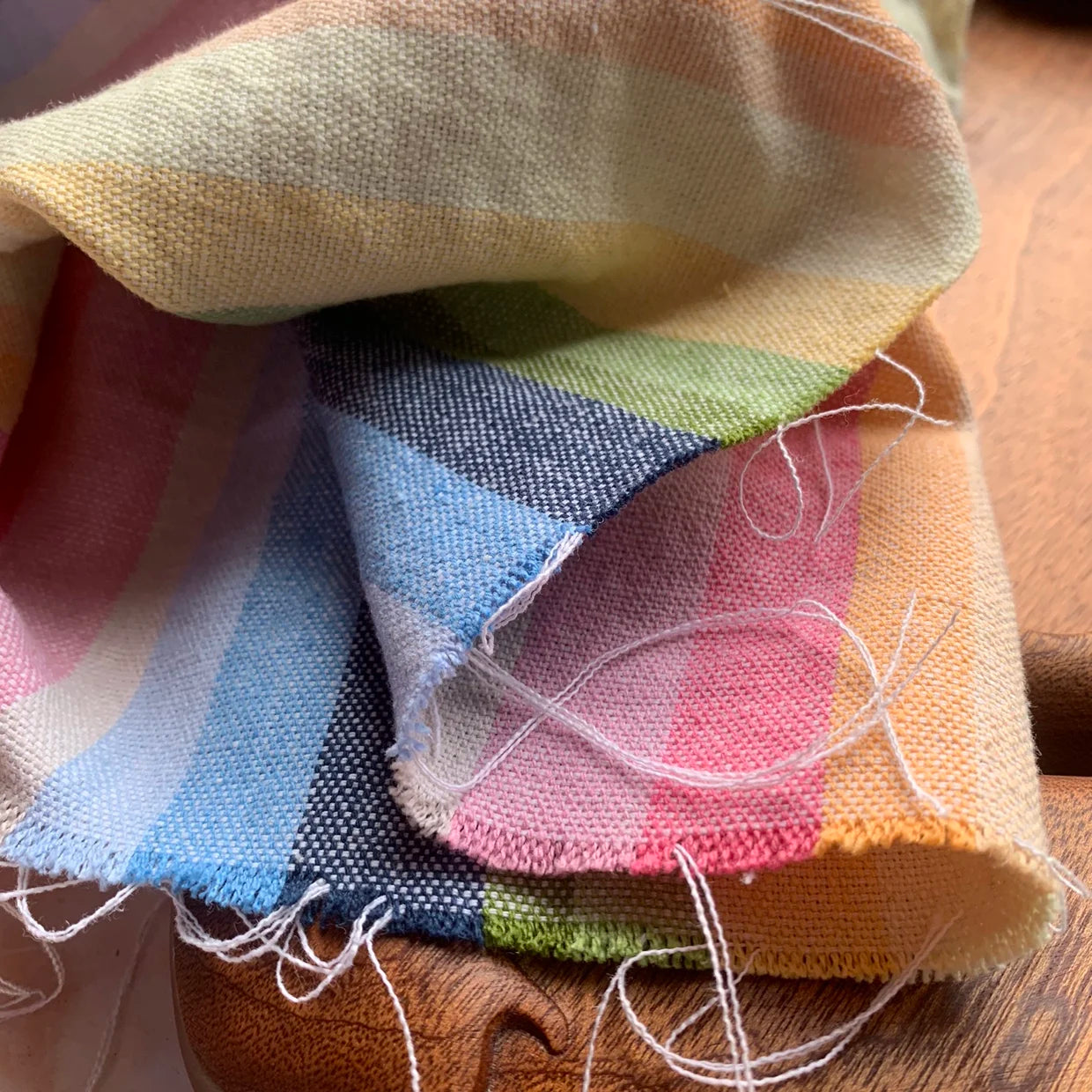 Colorful Woven Striped Linen-Cotton Fabric – 65% Linen 35% Cotton, 142cm Wide, Sold by 50cm – For Dresses, Pants & Designer Clothing