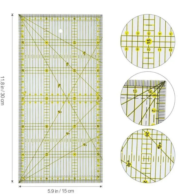 15 × 30 cm Acrylic Quilting Ruler – Double-Color Grid & Angle Guide
