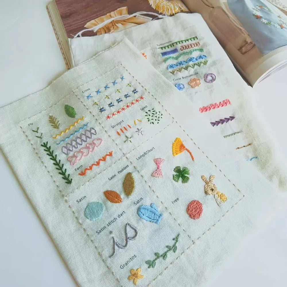 Basic Stitches Book For Beginners Adults Embroidery Sewing Kit With Patterns Basic Hand Embroidery Stitches Step-By-Step tutorie