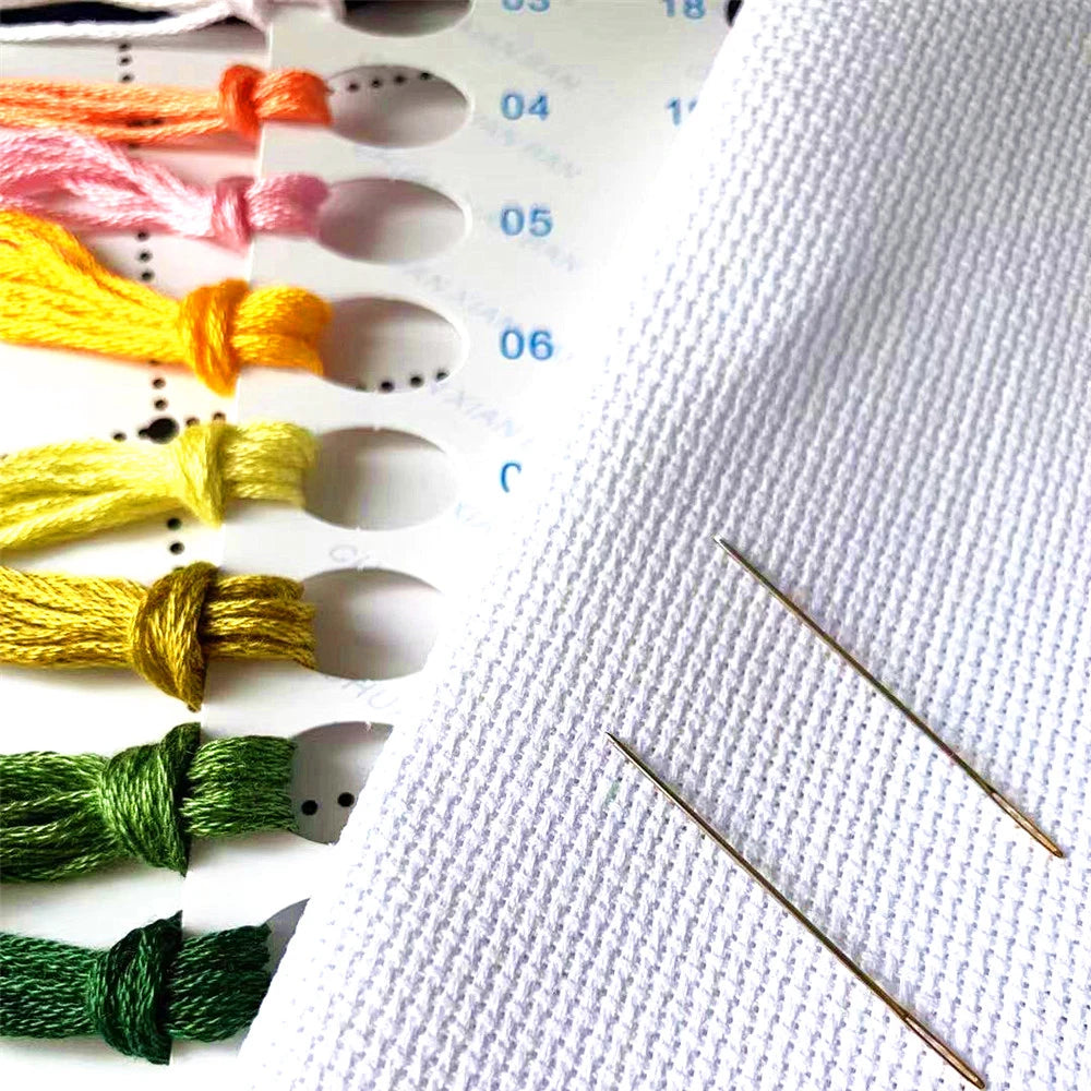 Floral & Cartoon Cross Stitch Kit | 100% Cotton | 10 Colors | 95×95 Stitch Count | Korean Style DIY