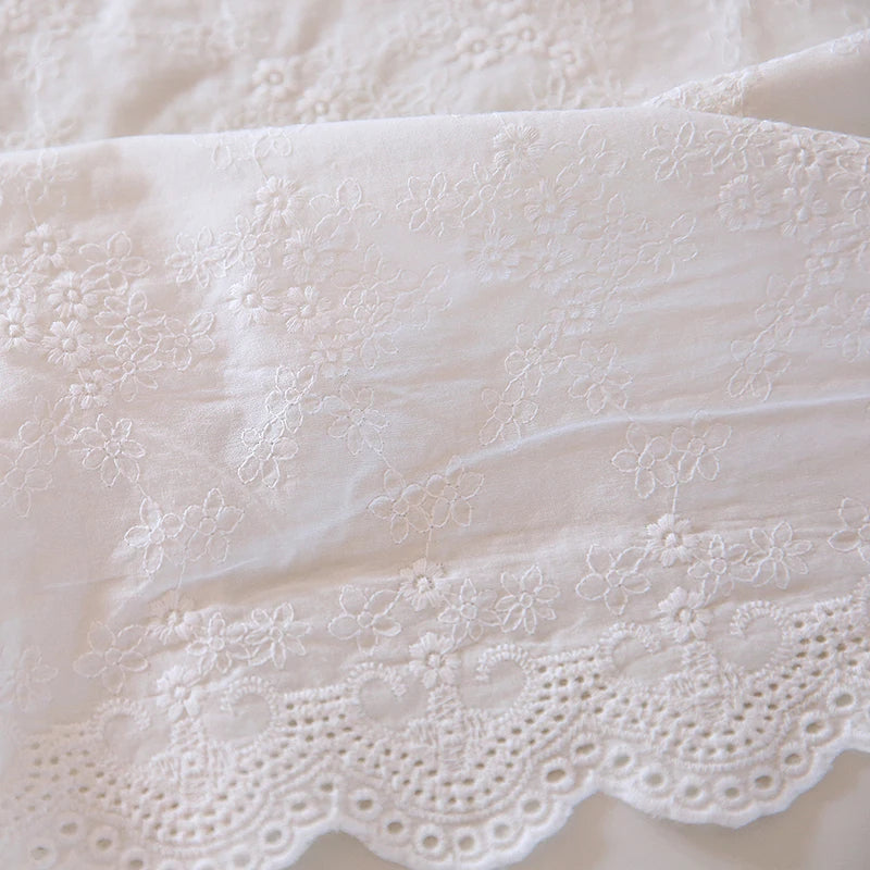 White Small Flower Embroidery Pure Cotton Fabric | 135cm Wide | Sold by the Meter