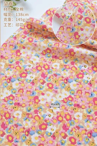 145cm Floral Cotton Poplin Fabric, 50cm Piece