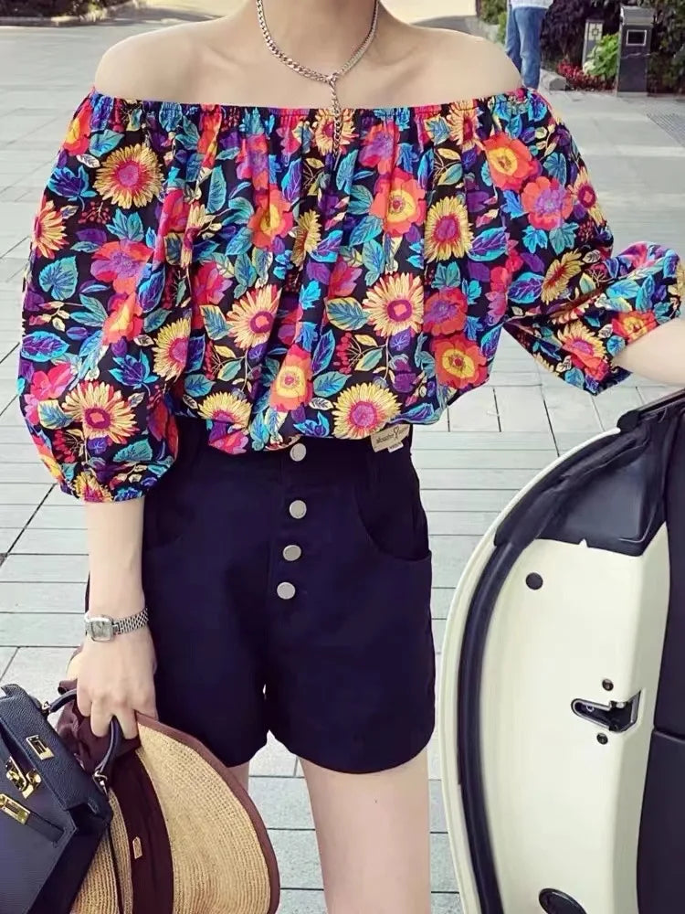 Rose Print Cotton Poplin Fabric – Vintage Floral Hawaiian Print | 145cm Wide, Sold by the Meter
